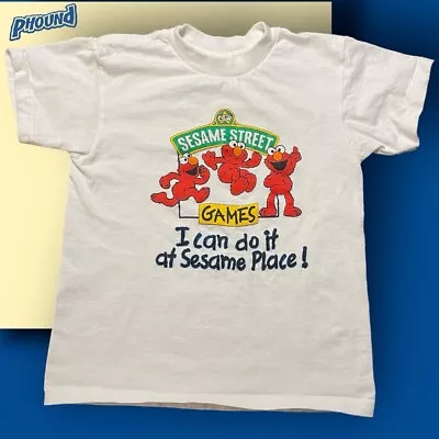 Vintage Sesame Place Elmo T-shirt Youth M 7/8 White Graphic Sesame Street 90s • $19.99