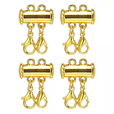 Layering Necklace Clasps 4Pcs 2 Strands Slide Magnetic Tube Lock Clasps Gold • $7.95