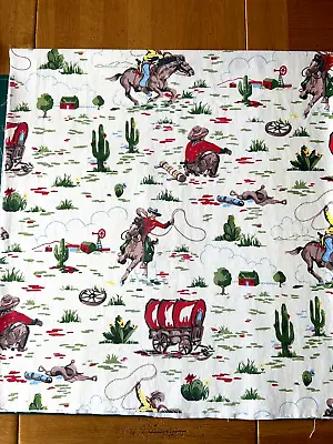 CATH KIDSTON Cowboy Cotton Duck Fabric Remnant 23 X24  Green Wagon Lassoo Horse • £4.75