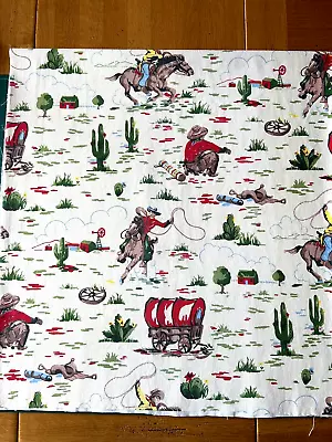 CATH KIDSTON Cowboy Cotton Duck Fabric Remnant 28 X24  Green Wagon Lassoo Horse • £5.40