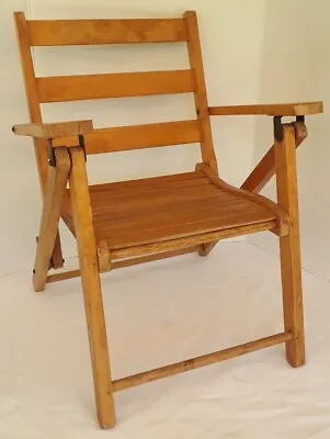 Vintage Oak? Child's Folding Chair Ocean Liner Deck Chair Style 1960-70s • $48.88