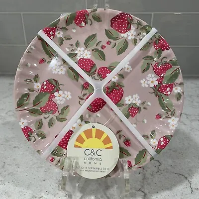 Set 8 Melamine STRAWBERRY Pink 8  Plates Lunch Salad Dessert Party Strawberries • $19.99