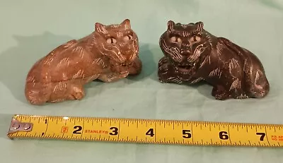 2 Vintage Chinese Hand-carved Soapstone Tigers 3 1/2 Inches And 3 3/4 Inches • $27