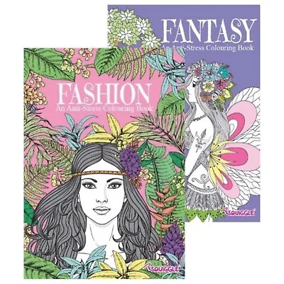 2 X ADULT ANTI-STRESS Colouring Books - FASHION AND FANTASY ALL AGES • £4.99