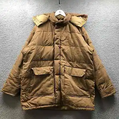 Vintage Cabelas Puffer Goose Down Quilted Hooded Parka Jacket Men's XL Brown • $204.99