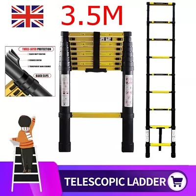 2.6M-5.7M Multi-Function Aluminium Telescopic Foldable Step Ladder Black EN131 • £62.47