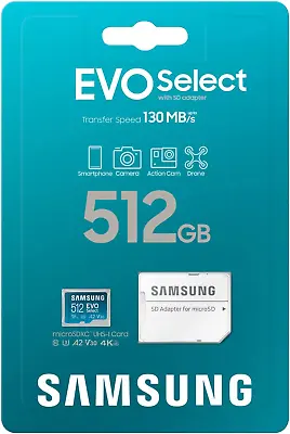 SAMSUNG EVO Micro SD-Memory-Card + Adapter 512GB 130Mb/S - EXPRESS SHIP • $77.99