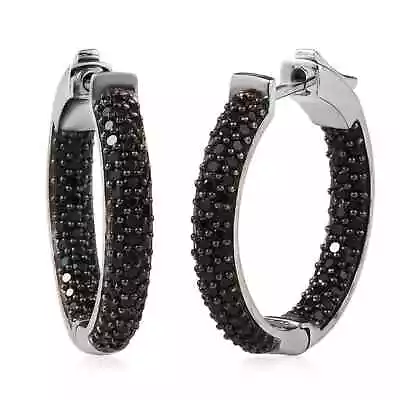 925 Sterling Silver Platinum Plated Black Spinel Hoops Hoop Earrings Gift Ct 2.4 • $59.99