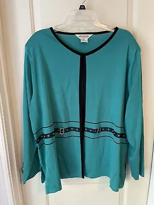 Exclusively Misook Knit Collared Cardigan 3X Teal/Black Acrylic • $29