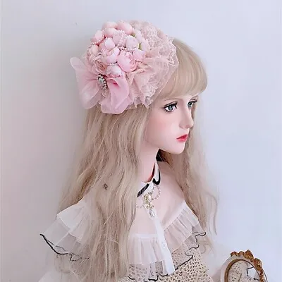 Victorian Women Pink Floral Fascinator Classic Lolita Girls' Mini Top Hat Clips • $25.99