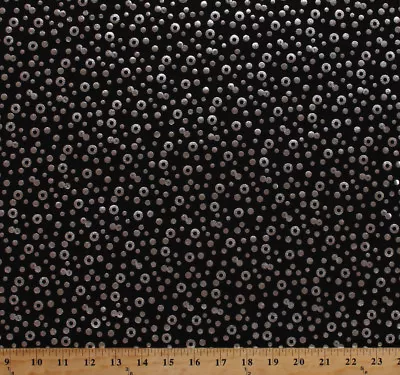 60  Matte Jersey Silver Rings Dots On Black Polyester/Spandex Fabric BTY D442.29 • $10.95