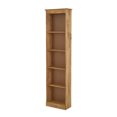 Corona Tall Narrow Bookcase 5 Shelves Display Corner Storage Unit Solid Pine • £76.99