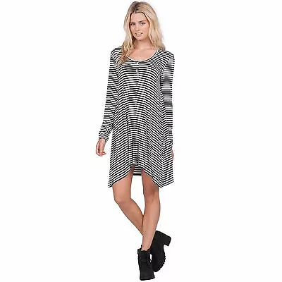 NWT WOMENS VOLCOM MAXED OUT DRESS $55 S Black Combo White Stripe Swing • $23.10