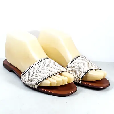 Zara Trafaluc Women's Tan Woven Metallic Trimmed Strap Flat Sandal EU 36 US 6 • $18.98