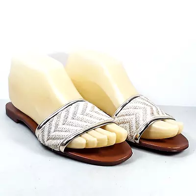 $19.99 • Buy Zara Trafaluc Women's Tan Woven Straw Gold Trimmed Strap Flat Sandal EU 36 US 6