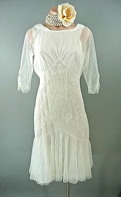 Nataya Cocktail Bridal Dress S Ivory Vintage Inspired Gatsby Knee Length #AL429 • $93.45