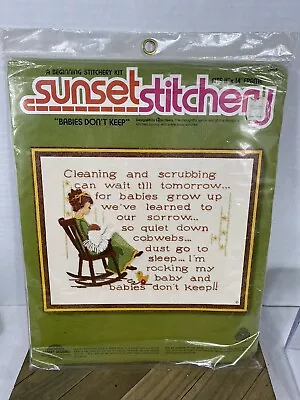 Vtg Sunset Stitchery Kit Babies Don’t Keep 1977 Sealed • $29.99