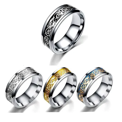 8mm Silver Celtic Dragon Band Ring Stainless Steel Unisex Men Women Wedding • $6.69