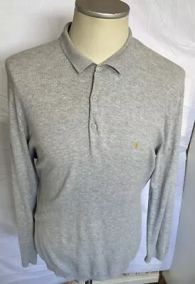 Farah Stylish Men's Long Sleeve Grey Polo Shirt Size Uk Large • £9.99