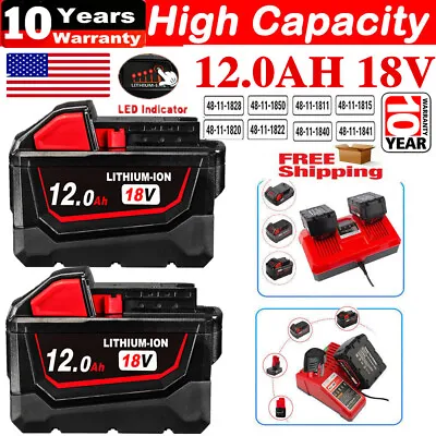 2 Pack 12.0Ah M-12 Batteries Pack High Output For Milwaukee M12 Battery & M18 • $46.98
