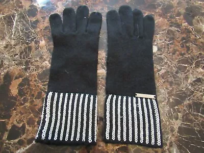 MICHAEL KORS KNIT GLOVES IN BLACK With Silver Metallic Kit Stripes NWOT • $17.99