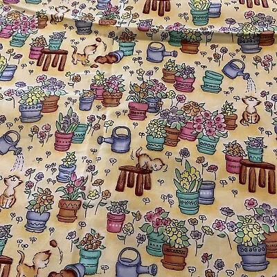$3.99 • Buy Vintage Fabric, Material Quilting, Yellow, Cats, Flowers, 13 1/2” X 50