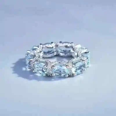 3Ct Oval Cut Lab Created Aquamarine Eternity Wedding Band 14K White Gold Plated • $120.69