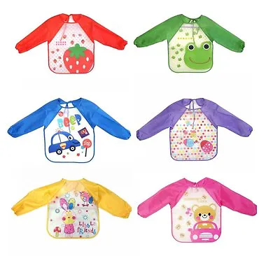 Long Sleeve Waterproof Baby Children Boy Girl Feeding Apron Bib Variety Designs  • £2.99