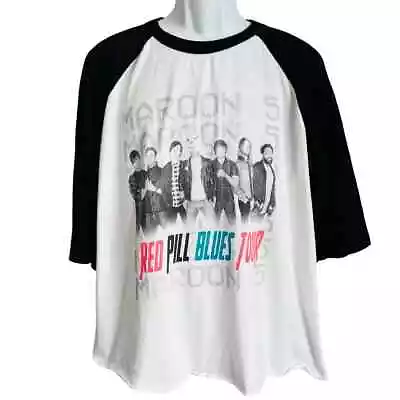 Maroon 5 Red Pill Blues Tour 2018 Black White Baseball Tee Graphic T-Shirt L • $19