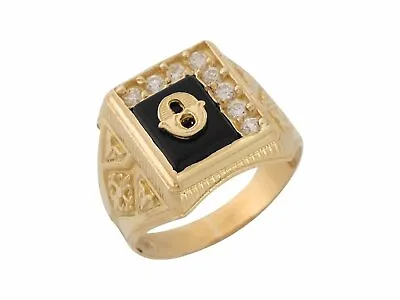 10k Or 14k Yellow Gold Black Onyx White CZ Accented Mens Letter O Initiai Ring • $394.99
