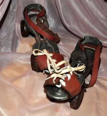 1950s Vtg Pr Childs Metal Roller Training Skates Leather Straps & Ends Sears • $89.95
