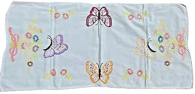 2 Butterfly Dresser/Table Runners Hand Embroidery Crochet Cottage Core Vintage • $15.95