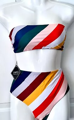 ZAFUL Women 2 Piece Bandeau Strapless Bathing Suit High Cut Bikini Set NWT • $12.99