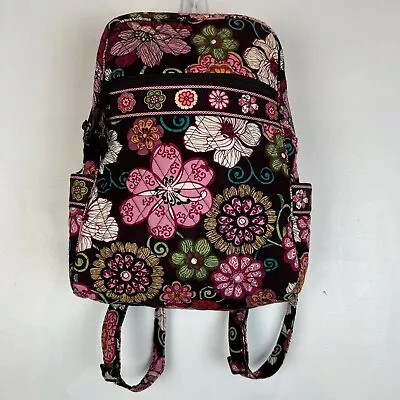 Retired Vera Bradley Backpack Mod Floral Pink Quilted Floral Brown Fabric Read • $24.99