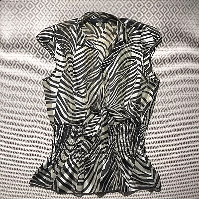 Vintage 90s Femme De Carriere Zebra Satin Tie Blouse • £21.20