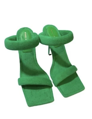 Good American Green Terry Square Toe High Heels Shoes Sandals Size 8.5 Women’s • £33.27