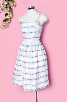 Vintage LANZ Lavender White Sun Dress 1950's 1960's FULL SKIRT Fit & Flare • $68