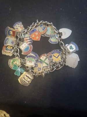 £5.50 • Buy Antique Vintage Sterling Silver Charm Bracelet Unusual 56g Travel Shields Lot 27
