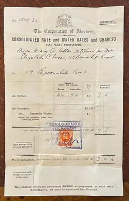 1938 Corporation Of Aberdeen Water Rates Bill • £4.99