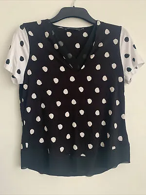 £2.50 • Buy Womens M&S Black & White Polka Dot Spotted Stretch T-shirt Blouse Top Size 10uk