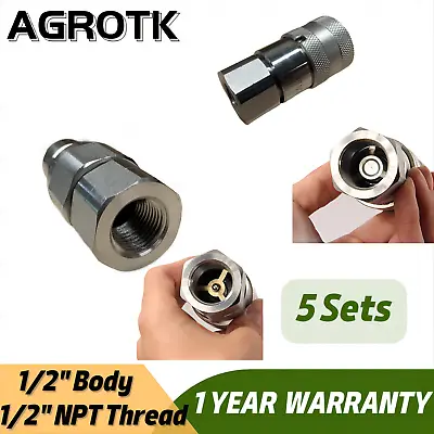 5 Sets 1/2  NPT Flat Face Hydraulic Coupler/Coupling Quick Connect Skid Steer • $95.20