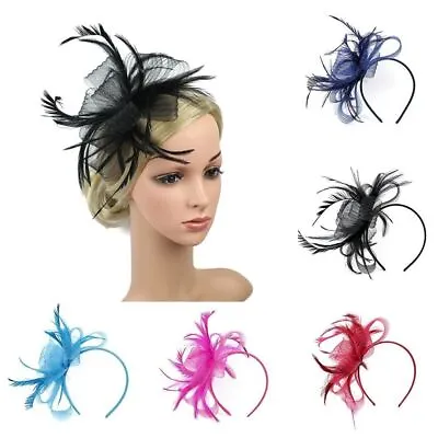 Cocktail Hat Decor Large Floral Hair Clip Fascinator Headband Women Feather • £5.06