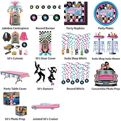 1950's GREASER / SODA SHOP THEME DECORATIONS - PARTYWARE COMPLETE SELECTION • £15.59