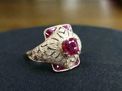 Vintage Art Deco 3Ct Natural Ruby Antique Engagement Ring Two Tone Gold Plated • $153.89