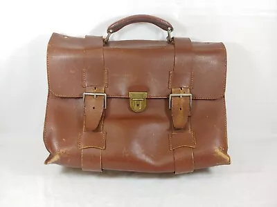 True Vintage Distressed Brown Leather Briefcase Messenger Bag Satchel  • $209.25