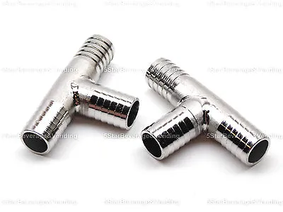 (2) FOOD GRADE STAINLESS STEEL 1/2  X 1/2  X 1/2  BARB T TEE HOSE FITTING SPLICE • $10