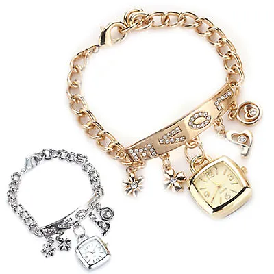 Adjustable 925 Sterling-Silver Heart Wrist Charm Quartz Bracelet Watch Jewelry • £7.40