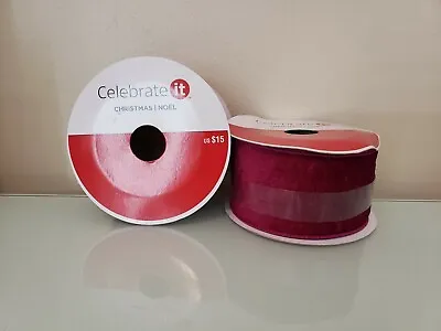 Lot Of 2 Celebrate It Wired Velvet Ribbon Spool Christmas Crafting 2.5” X 15ft • $14.99