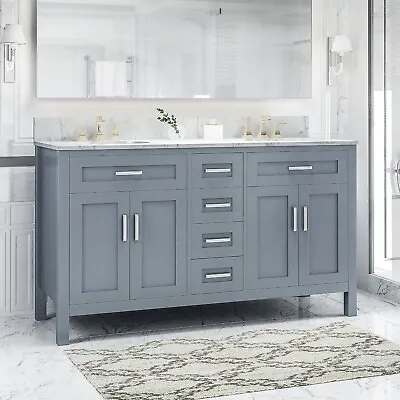 Greeley Contemporary 60  Wood Double Sink Bathroom Vanity W/ Marble Counter Top • $1275.29