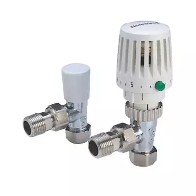 15mm Honeywell Valencia 120 Angled Thermostatic Radiator Valve & Lockshield Set • £27.47